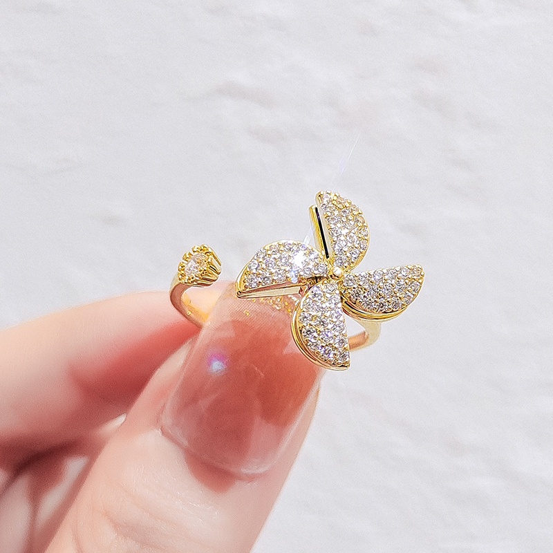 [Jiudoulan] Nhẫn Hở Mạ Vàng Hình Cối Xay Gió Nhỏ Có Thể Điều Chỉnh Cho Nữ