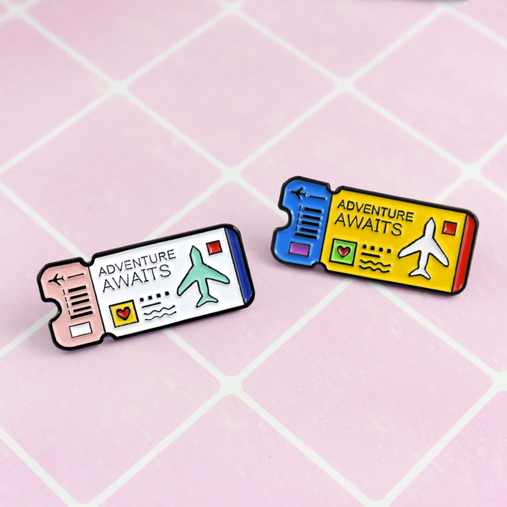 YOML✔Fly Ticket English Letter Adventure Awaits Badge Lapel Brooch Pin Jewelry Gift
