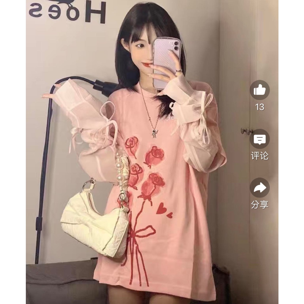 Áo thun nữ form dáng rộng kèm dải tay siêu xinh