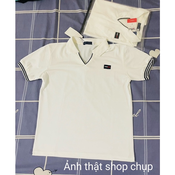 Áo Thun Dáng Polo Viền Đen Cổ Chữ V, Áo Phông Ngắn Tay Nữ Chất Thun Dày Dặn 40-70KG