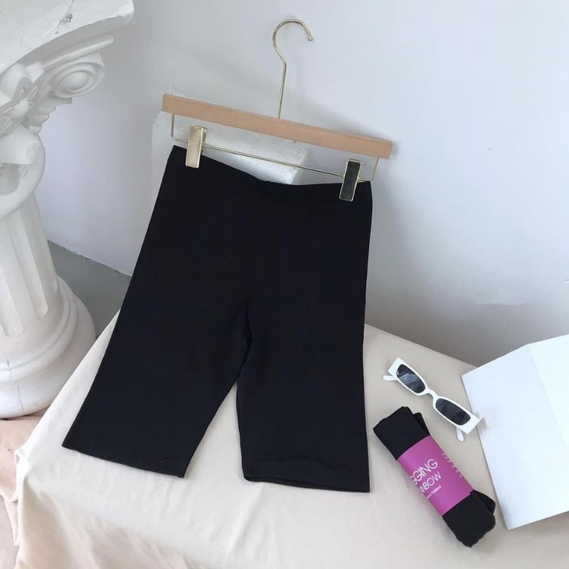Quần legging lửng Cateline hàng xuất cao cấp đồ mặc nhà dáng ôm bó lưng thun biker nữ đùi ngố bigsize tập gym yoga Q05