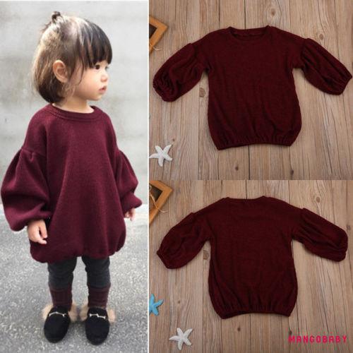 Áo Sweater Màu Trơn Tay Phồng Đáng Yêu Cho Bé Gái