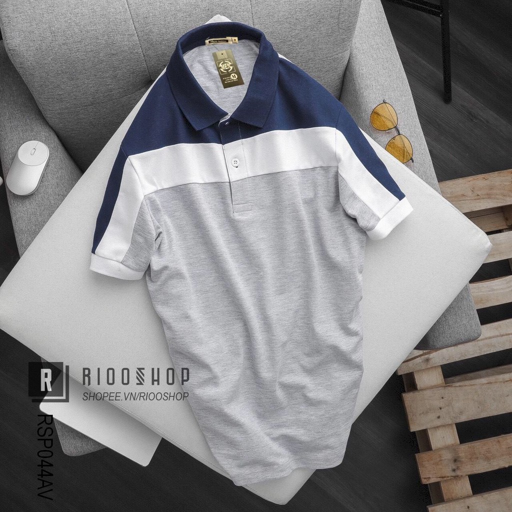 Áo thun nam polo ngắn tay phối sọc màu đẹp Men RSP044AV - áo phông nam có cổ Riooshop | BigBuy360 - bigbuy360.vn