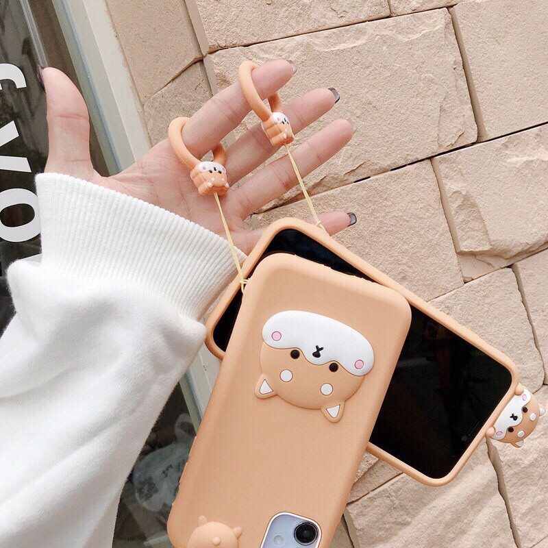 Ốp Lưng iPhone XsMax Silicon Thú Leo Shiba Inu kèm móc đeo