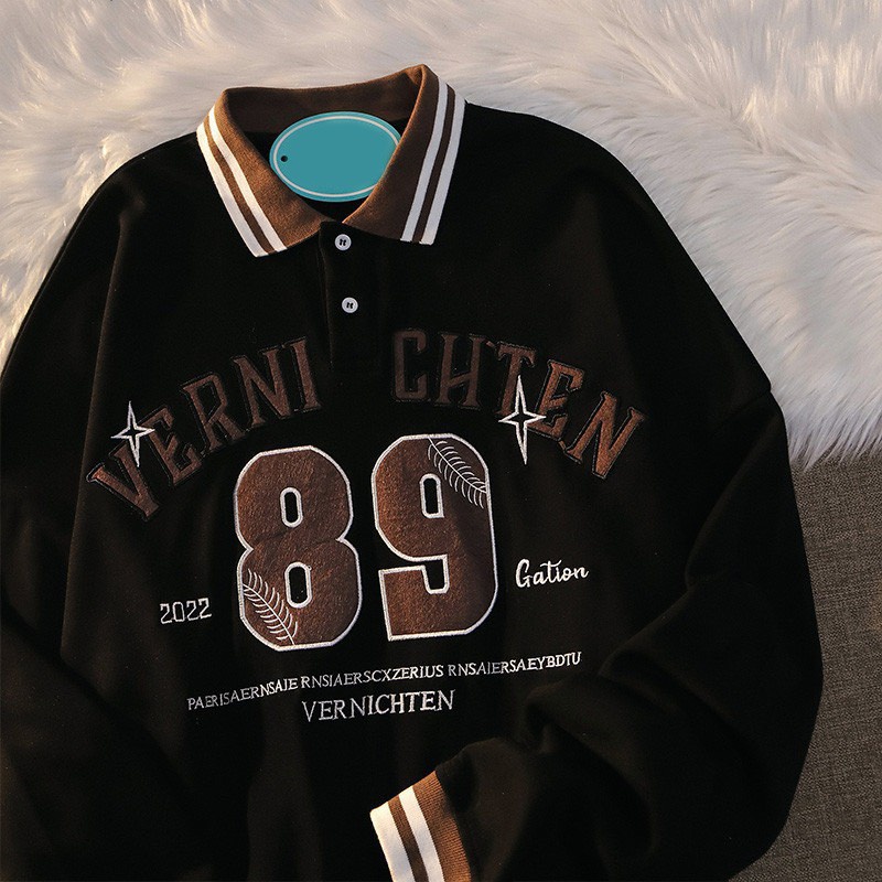 (Ảnh Thật) Áo Polo Cổ Bẻ Tay Dài Chất Bo Tăm Tàu Form Rộng Unisex Kiểu Dáng Hàn Quốc