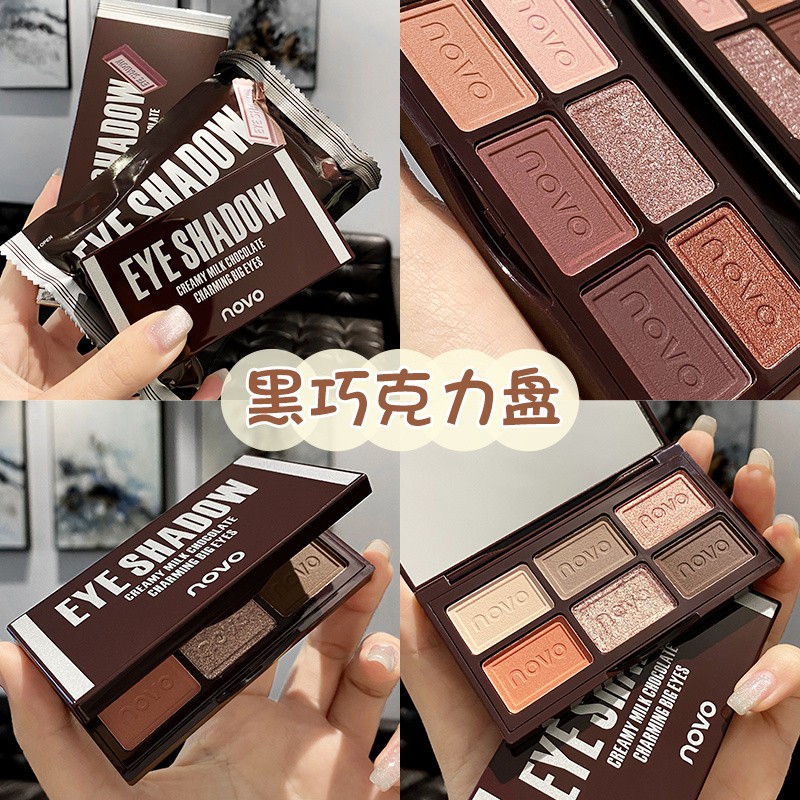 ♕Bảng Phấn Mắt NOVO 6 Màu Lì Và Ánh Nhũ Kết Hợp Trang Điểm Kháng Nước Mượt Mà