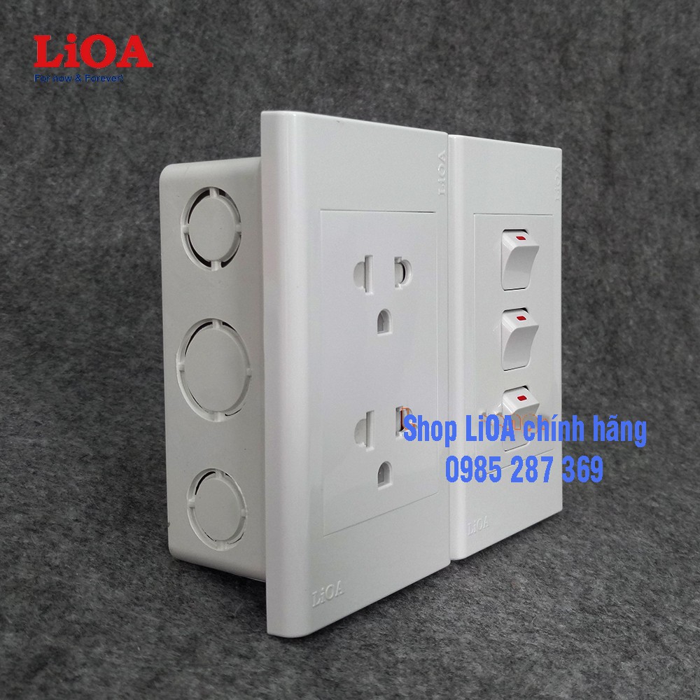 Combo ổ cắm điện đôi 3 chấu LiOA 16A 3520W + 3 công tắc điện - Lắp âm tường