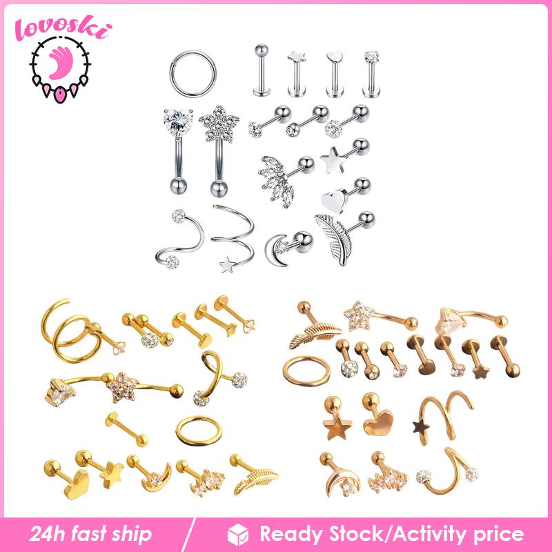 Set 17 Khuyên Mũi Thép Không Gỉ Cá Tính