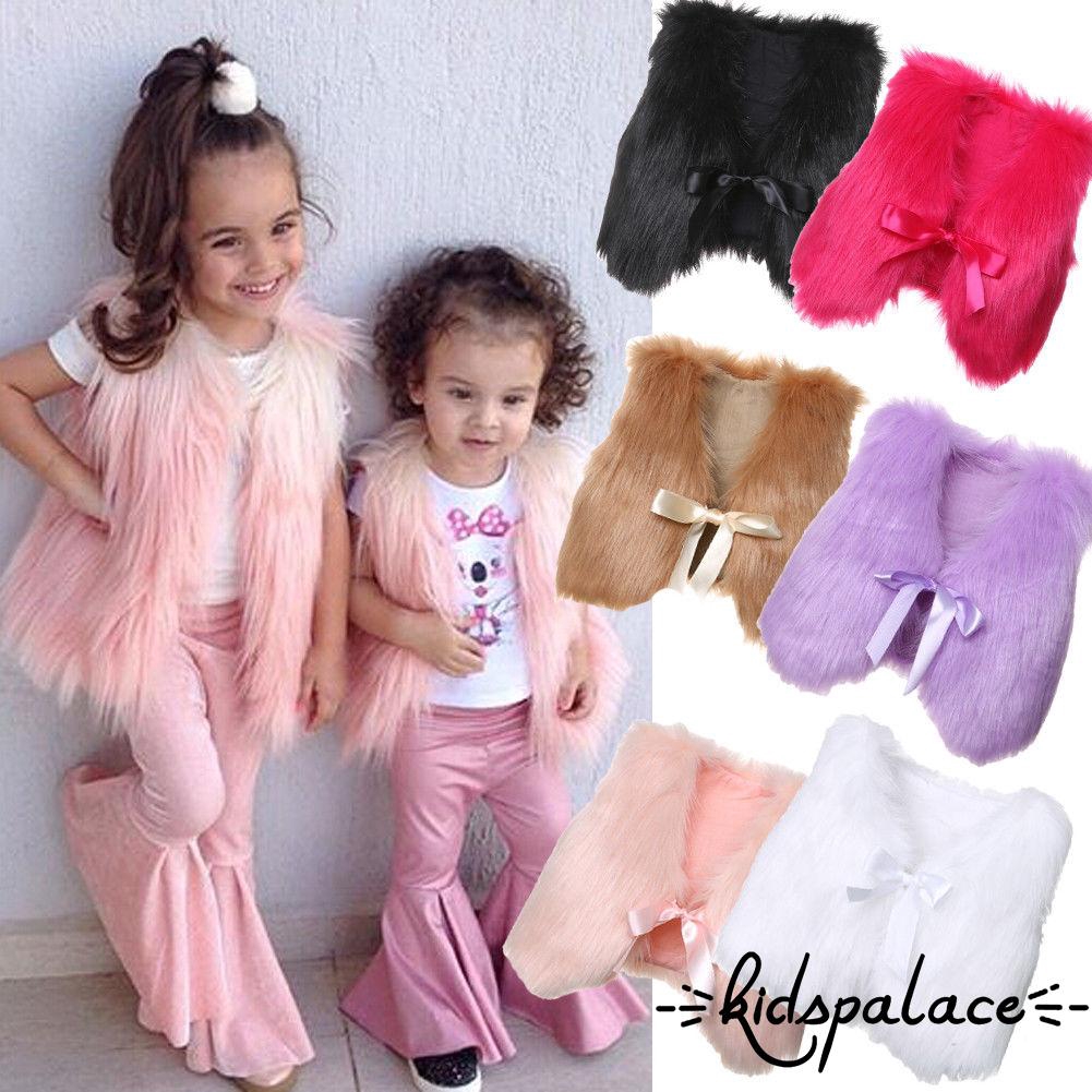 ➤♕❀❤Fashion Baby Girls Kids Winter Warm Toddler Faux Fur Vest Gilet Outerwear Coat Jacket