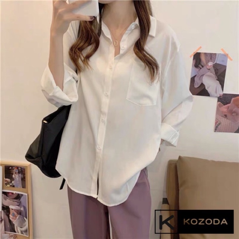 Sơ mi lụa đen dáng rộng Sơ mi trắng đen dáng thụng chất lụa