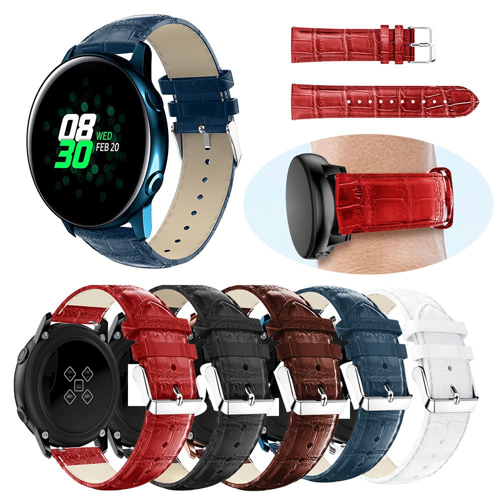 20mm Leather Strap Watch Band for Samsung Galaxy Watch Active / Active 2/ Galaxy 42mm/ Amazfit Bip Band