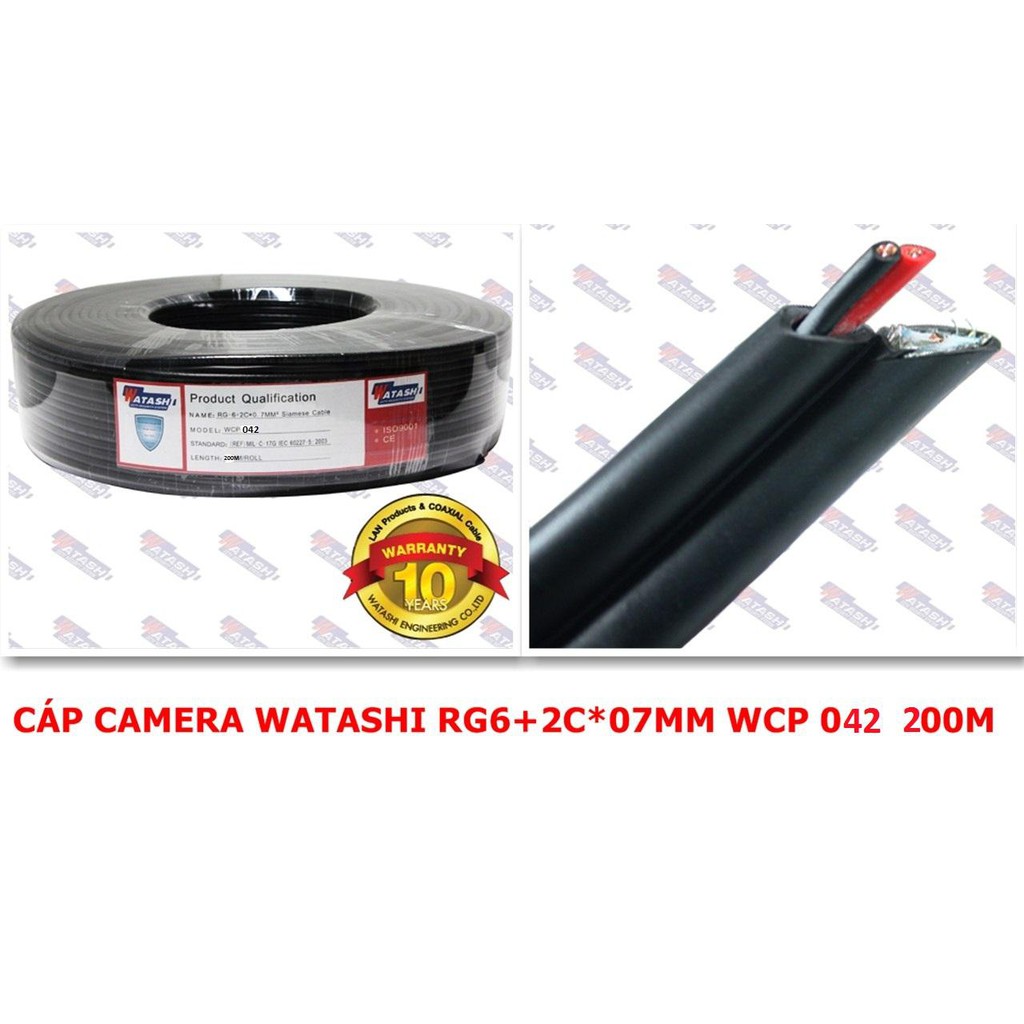 Thùng cáp Camera Watashi RG6 + 2c 100m WCP 071) cáp đồng trục CCTV có nguồn