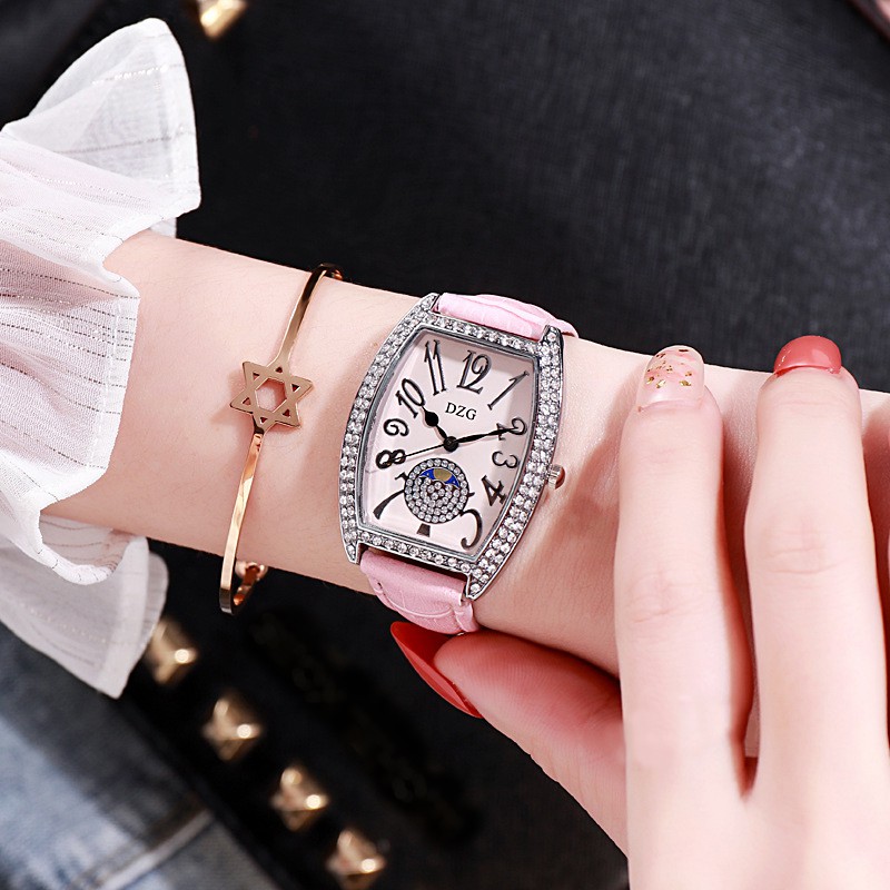 Đồng hồ nữ dây da SKMEI quyến rũ đồng hồ nữ mặt vuông đính đá dây da chính hãng chống nước Tony Watch