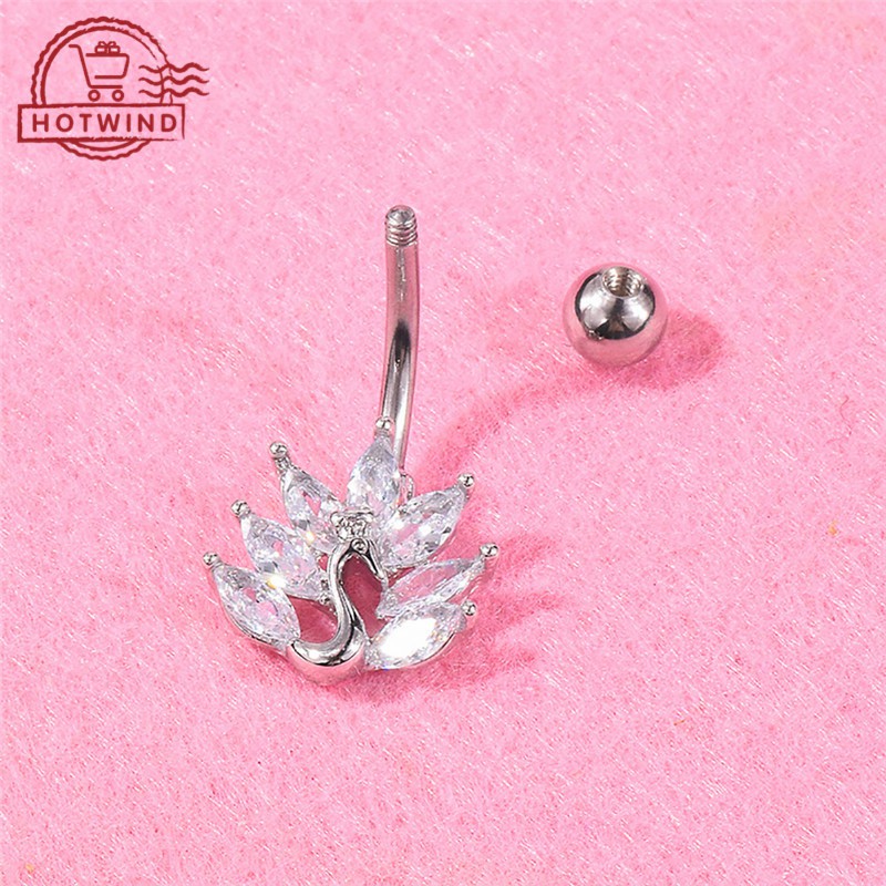 Khuyên rốn mặt hình chim công đính đá lấp lánh trang sức múa Belly Dance