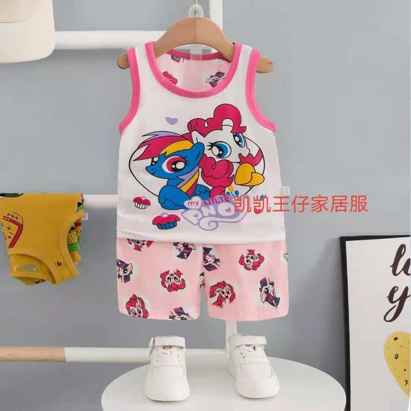 [KAIKAI 16-25kg] Đồ bộ Quảng Châu KaiKai- Bộ ba lỗ Cotton Xuất Hàn cho bé gái 4-6 tuổi