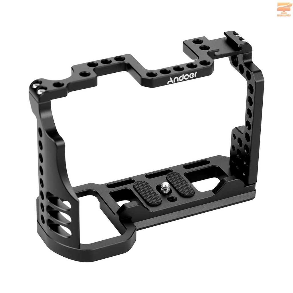 Andoer Aluminum Alloy Video Camera Cage with Cold Shoe Mount 1/4 Inch & 3/8 Inch Screw Holes Compatible with Sony A7R4 A7R IV