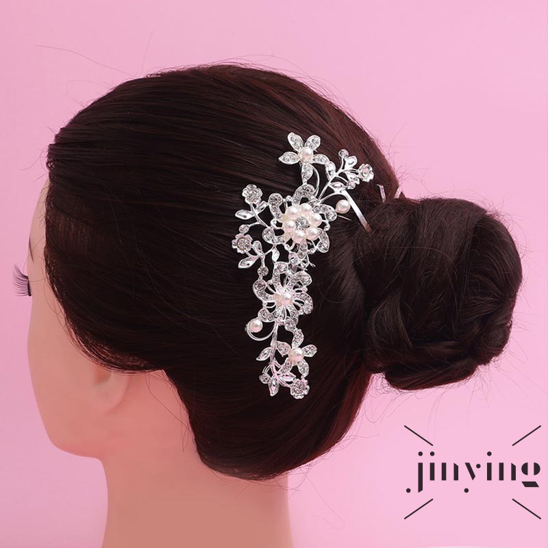 GETNOIVAS Lược cài tóc đính ngọc trai và đá nhân tạo hình bông hoa trang trí tóc cho cô dâu