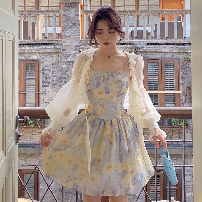 Áo Khoác Cardigan Chiffon Mỏng Dáng Ngắn Phối Đầm Dây Thời Trang Hè Sành Điệu Dành Cho Nữ