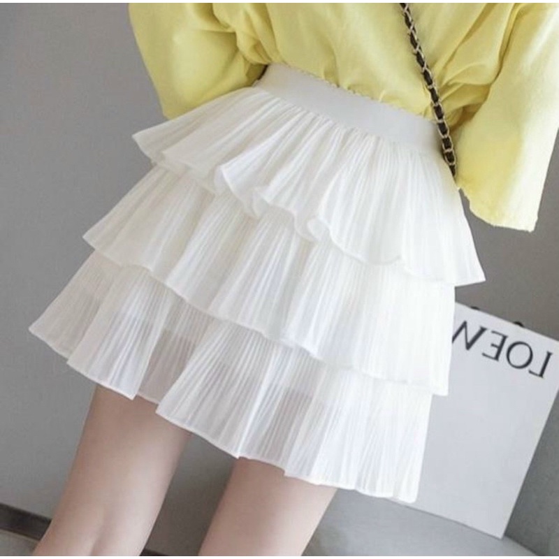 Chân váy ngắn xếp  li 3 tầng xòe chất voan mềm có quần trong