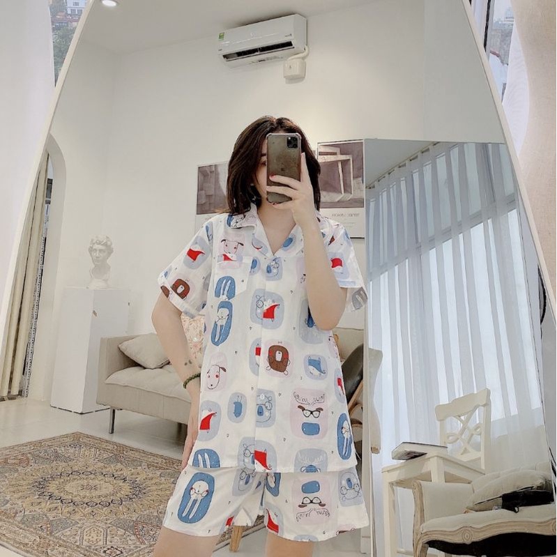 Pijama Hàn Quốc Hình Cute Tay Ngắn Quần Ngắn Đủ Size - Bộ ngủ Couple Full size