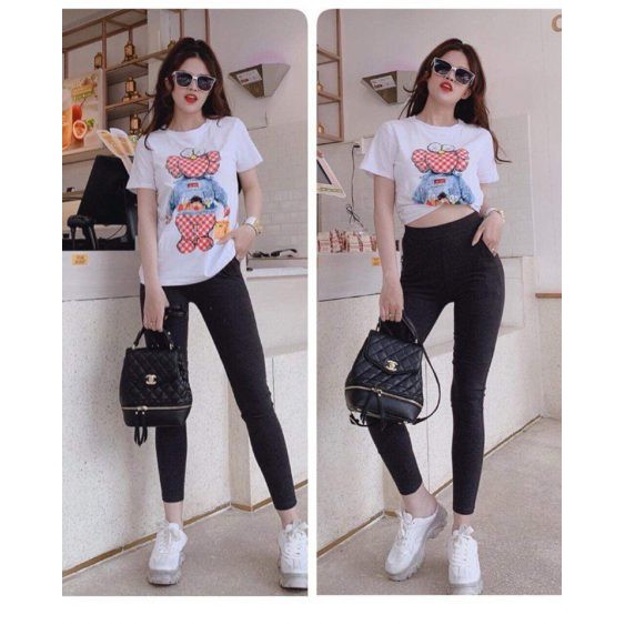 Quần Legging Dáng Ôm F21 Kèm Túi Zip 🎁 Nana's House - FREESHIP 🎁 Skinny body màu đen trơn kiểu dáng basic