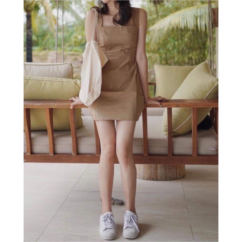 Váy hai dây bản to nhún thun chỉ lưng