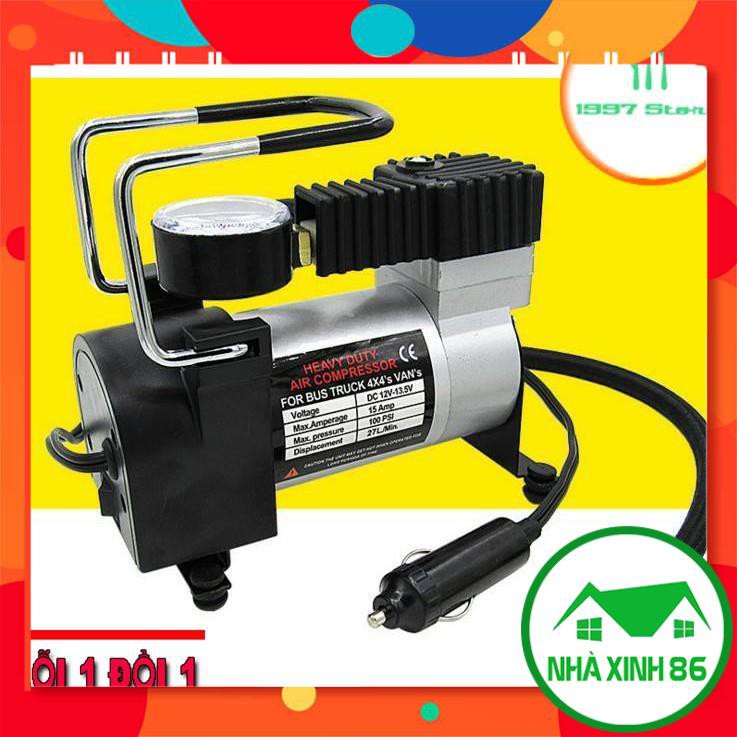 Bơm lốp xe ô tô điện 12V/10A hợp kim cách nhiệt, có đồng hồ hiển thị, dây nguồn dài 2.8m, không gồm bộ chuyển nguồn