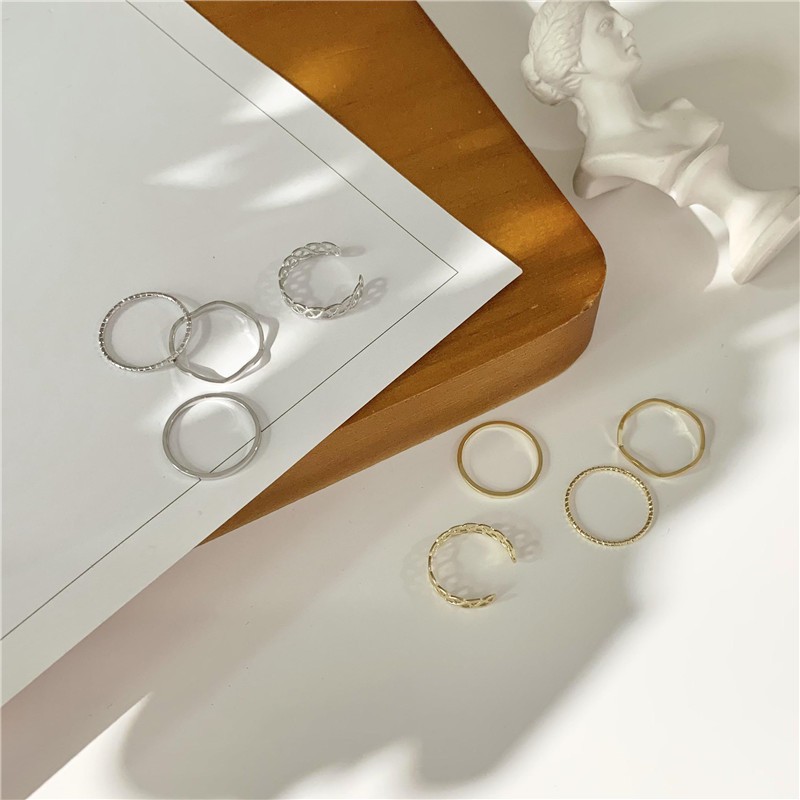set Nhẫn kiểu nam nữ mạ vàng bạc Hàn Quốc đơn giản lượn sóng bốn mảnh cá tính Cocochang shop