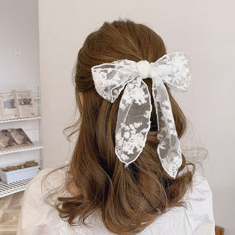 Dây Cột Tóc Nơ Ren Lưới Thanh Lịch Cá Tính Kèm Giá Đỡ Buộc Tóc Đuôi Ngựa Hàn Quốc