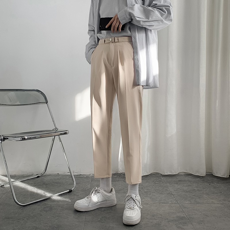 Quần âu nam cạp cao ống suông Hàn Quốc, Quần tây nam đen sidetab vải dày dặn QAK