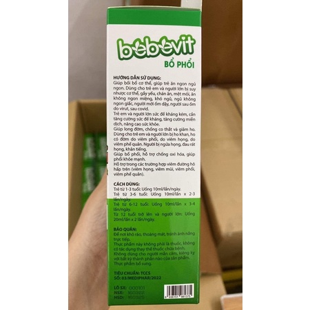 Bebevit Bổ Phổi - Đông trùng hạ thảo, hồng sâm, yến sào hộp 20 ông