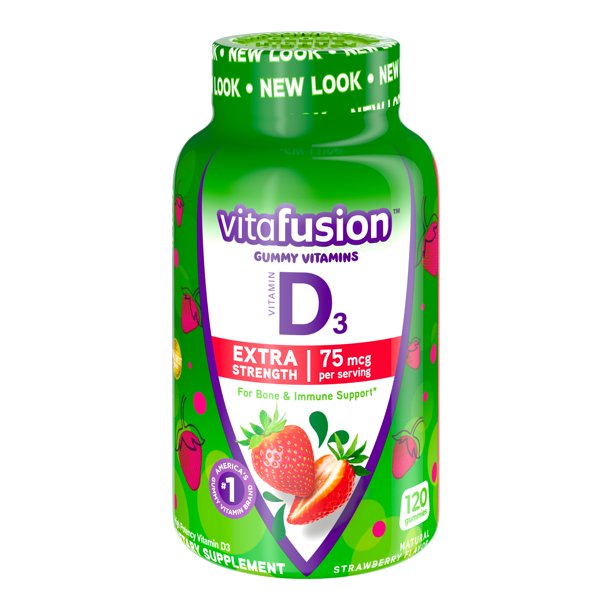 Kẹo dẻo vitafusion Extra Strength Vitamin D3 Gummy Vitamins, Strawberry Flavored Bone and Immune Sys