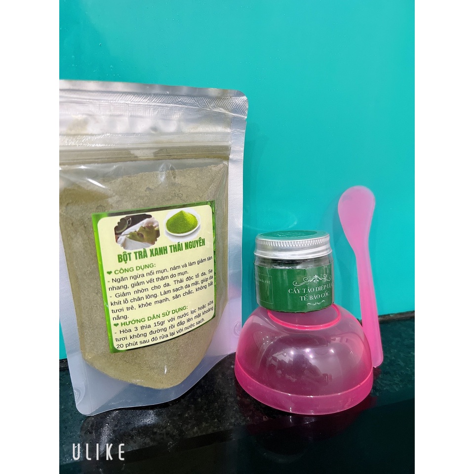 Cấy tảo diệp lục tế bào gốc tặng trà xanh 100g, bát thìa, cọ