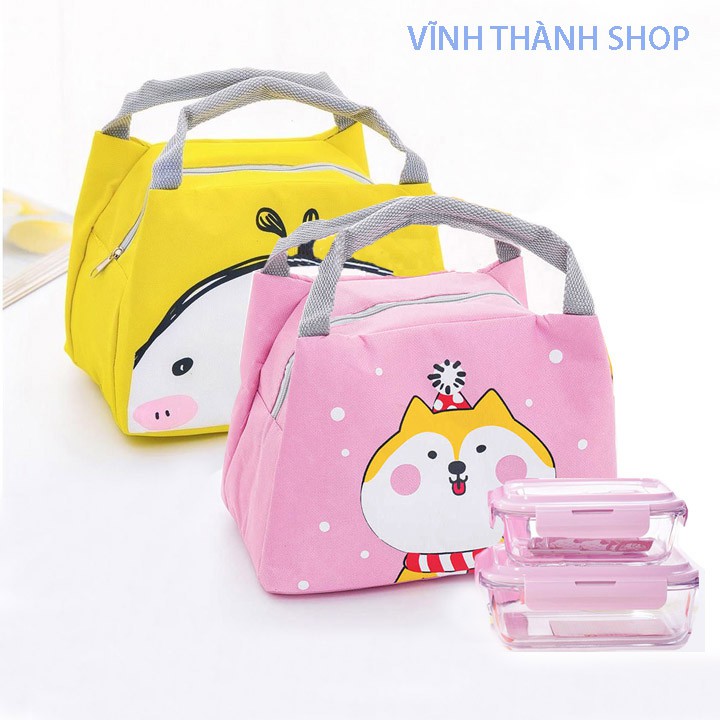 [ Tặng kèm túi giữ nhiệt xinh xắn ] Hộp cơm thủy tinh văn phòng giữ nhiệt siêu cute dễ thương