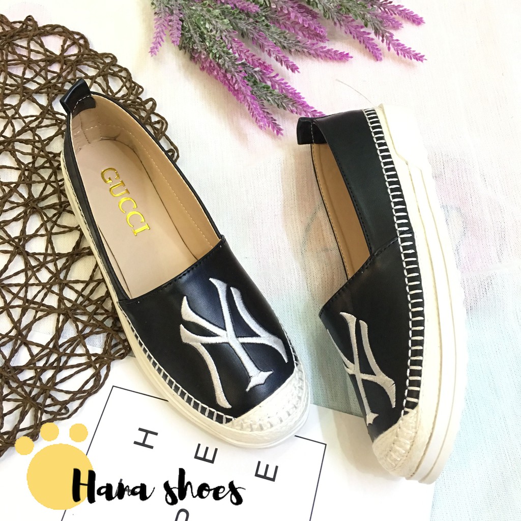 Hình thật_ Giày lười slip on nữ NY da mềm bọc cói vintage | BigBuy360 - bigbuy360.vn