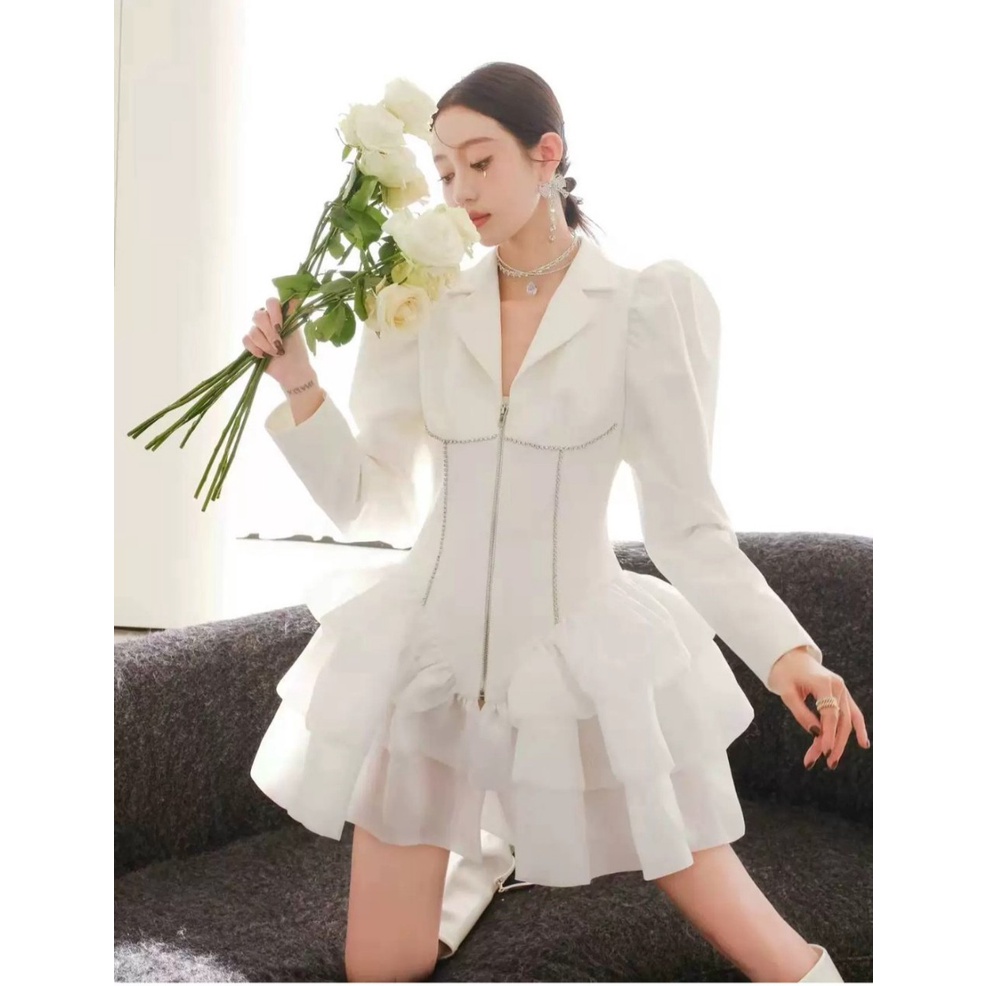 Váy đầm hotgirl dài tay bồng thu đông dáng xòe đi tiệc 3 tầng bánh bèo sexy