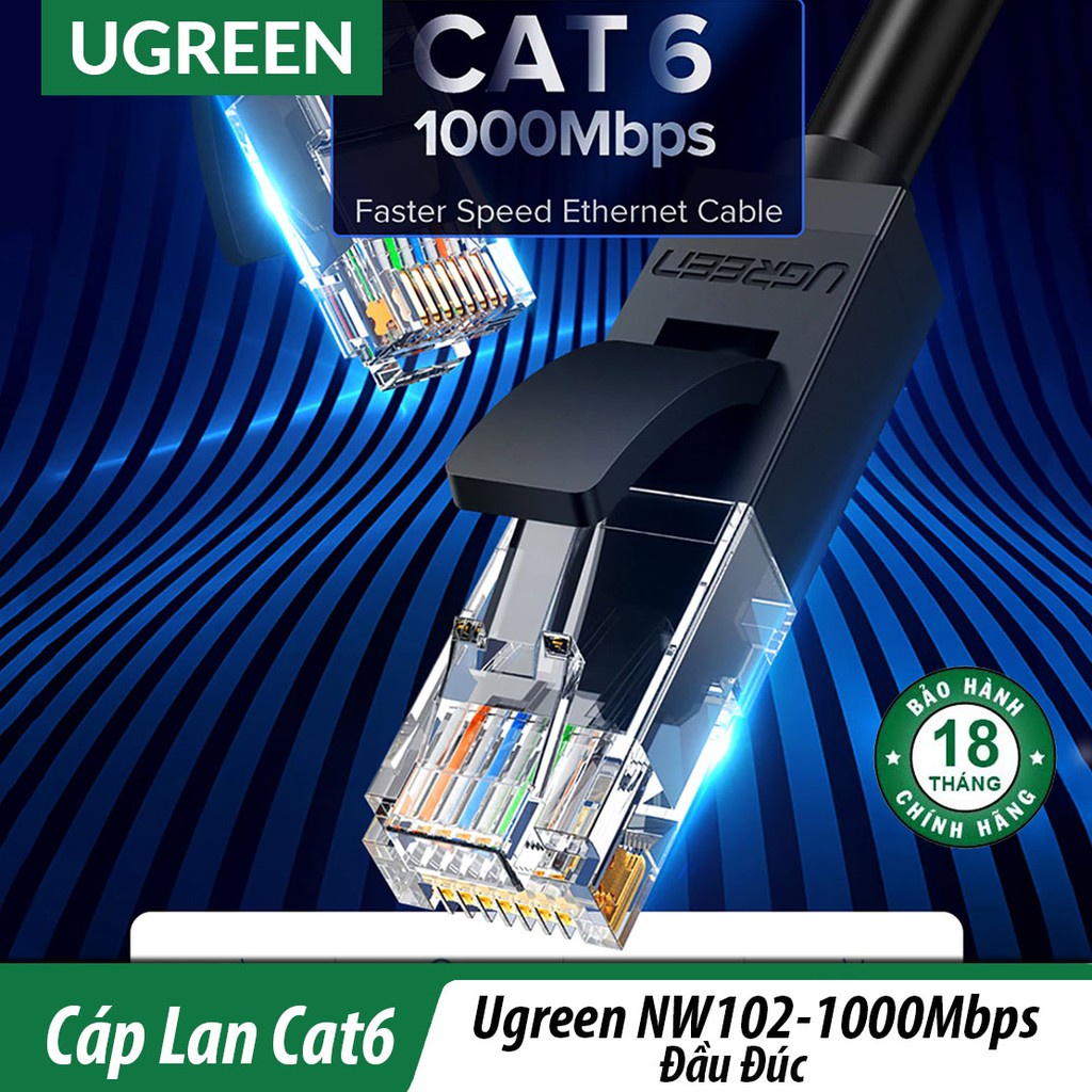 Cáp mạng RJ45 Cat6 Ugreen Chính Hãng ( 2 đầu đúc Lan 1000Mbps ) 20158 20159 20160 20161 20162 NW102
