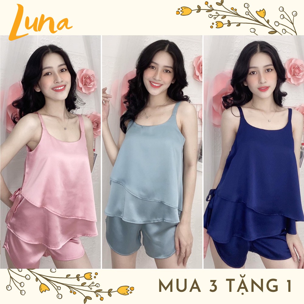 Bộ đồ ngủ lụa 2 dây mặc nhà bigsize lụa satin cao cấp thoáng mát LUNA dưới 75kg | BigBuy360 - bigbuy360.vn