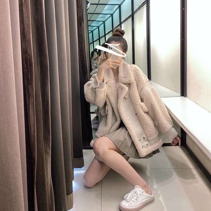 Áo khoác da pha lông form rộng - Hàng order