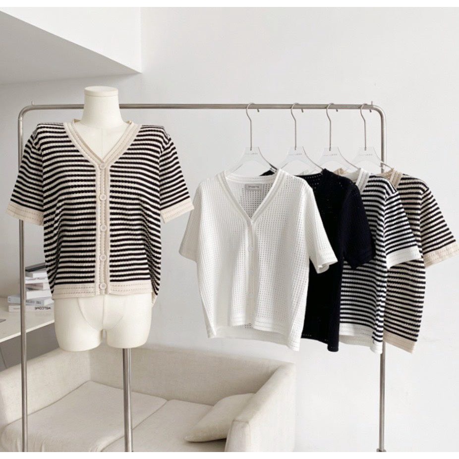 Áo len cardigan cổ V gài cúc