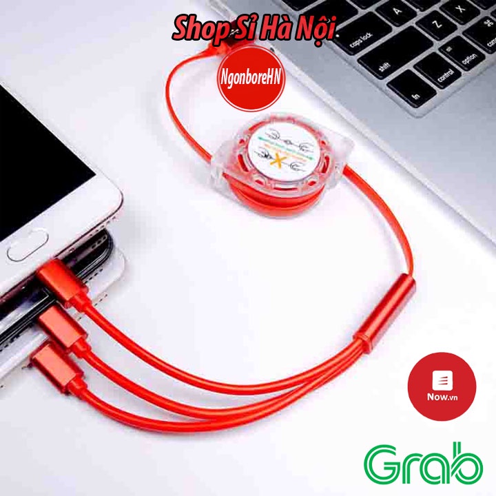 Cuộn Cáp Sạc ĐT 3 Đầu Thông Minh-Dây Cáp Sạc 3 ĐẦU RÚT MicroUSB,Type C,IPSiêu Bền GD157