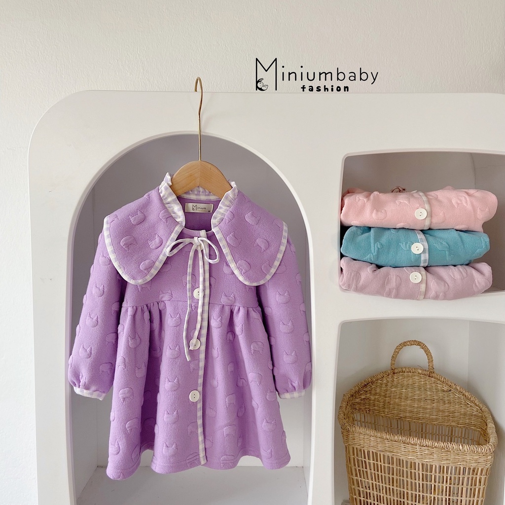 Set babydoll dập nổi hình thú danh cho bé gái Minium. thời trang thu đông