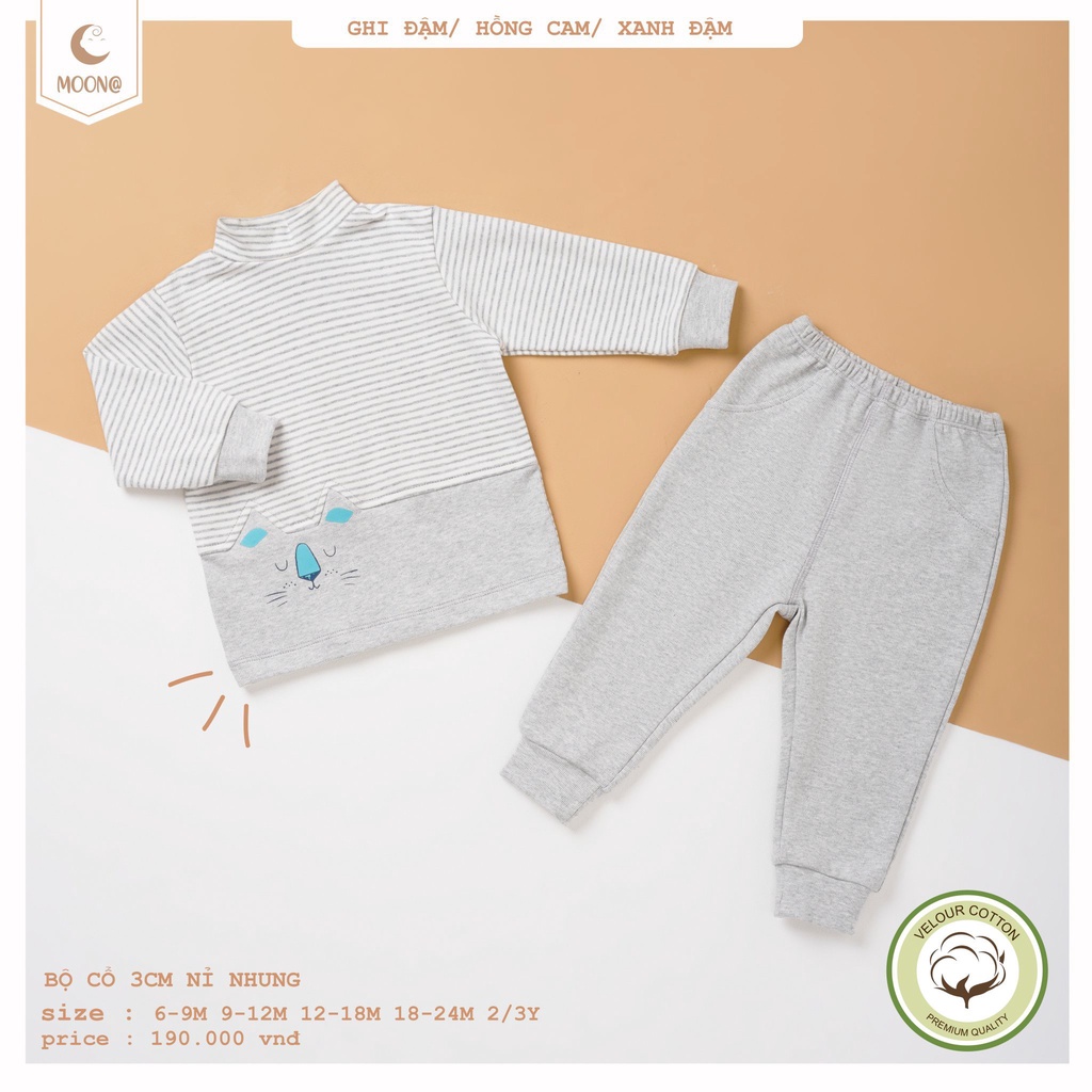 [MOON] Bộ dài tay cổ lọ 3p nỉ giữ ấm cho bé hàng chính hãng