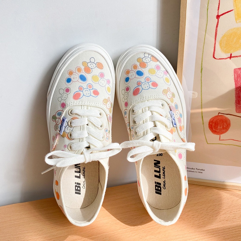 Giày Ulzzang Nữ Đế Bằng Buộc Dây Hình Hoa Em Bé Ngoan Siêu Dễ Thương Chất Canvas  BM15-Molita