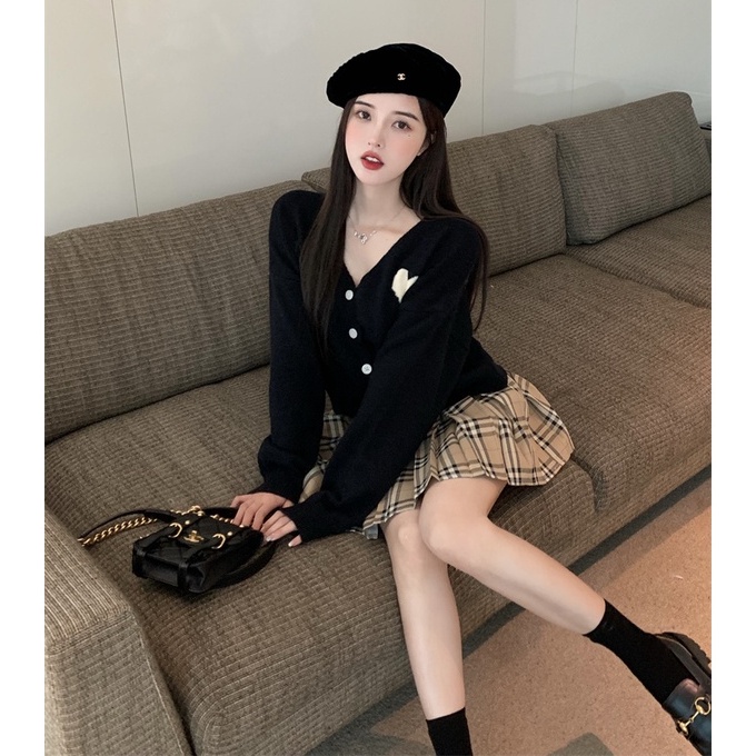 Áo Khoác Cardigan Dệt Kim Tay Dài Họa Tiết Trái Tim Phong Cách Hàn Quốc Thời Trang Cho Nữ | BigBuy360 - bigbuy360.vn