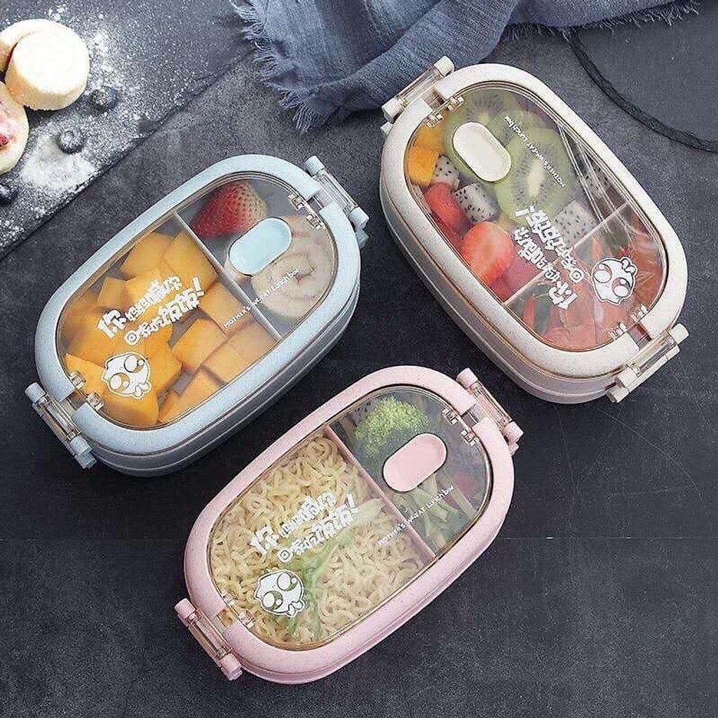 Hộp đựng cơm lúa mạch 2 tầng kèm đũa, thìa