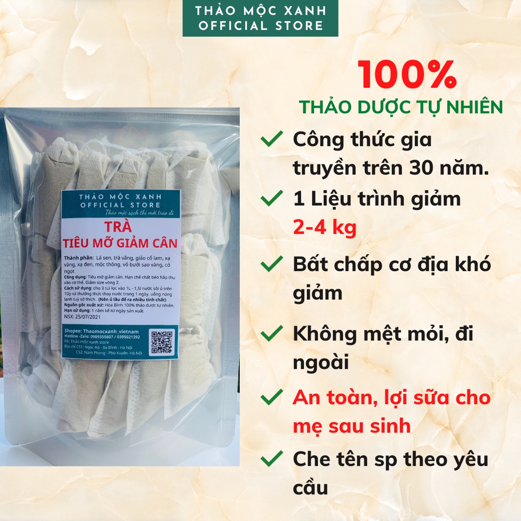 Trà Tiêu Mỡ Giảm Cân -  Thảo Mộc tự nhiên, giảm mỡ bụng, giảm béo cực hiệu quả với 9 loại thảo dược: lá sen, chè vằng...