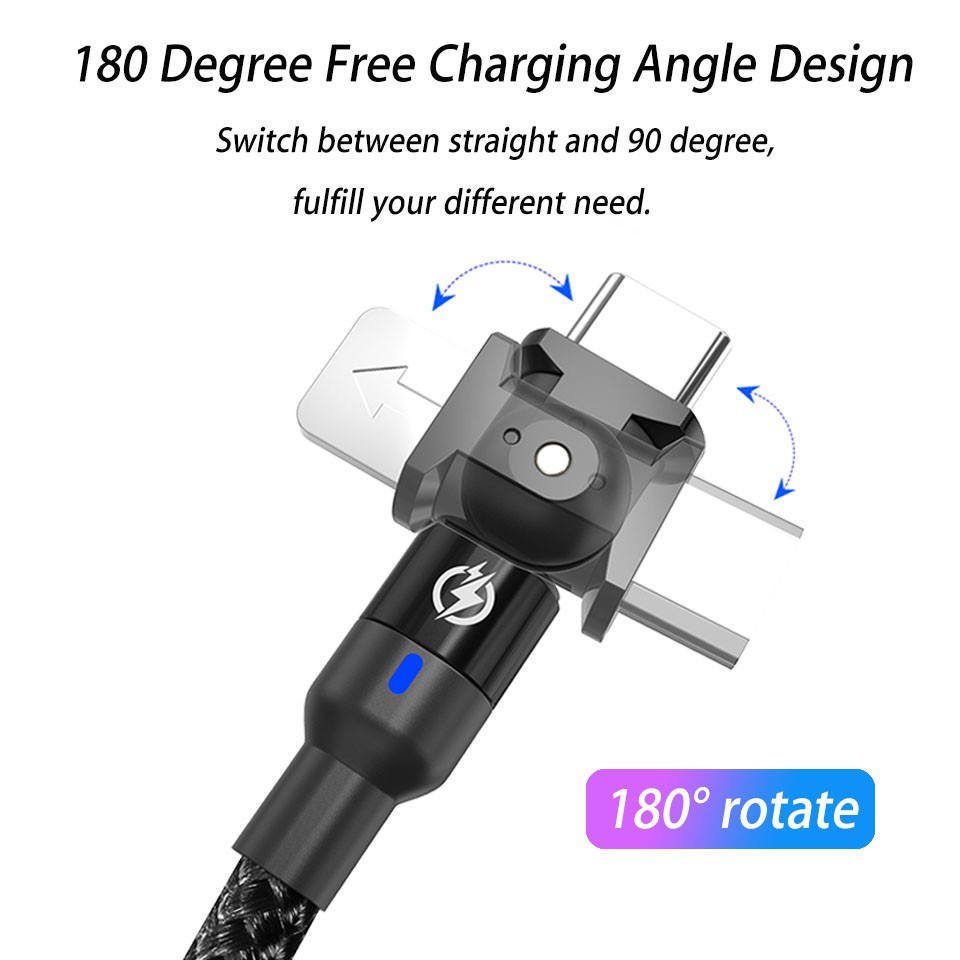 Cáp Sạc Nhanh 180°Cáp Sạc Nhanh Và Truyền Dữ Liệu Có Đèn Led 0.5m / 1m / 2m