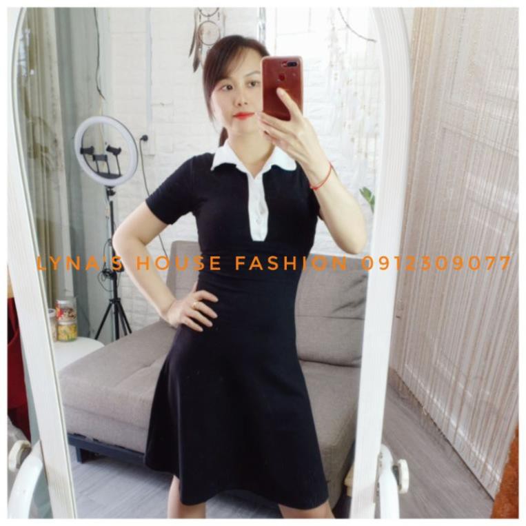 Váy Polo Tay Ngắn Dễ Thương 🌺 FREESHIP 🌺 Đầm Nữ Body Màu Đen Cổ Sơ Mi Trắng - LH116  ཾ