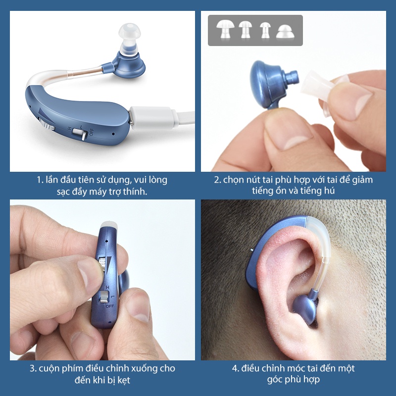 Britzgo Giảm nhiễu Máy Trợ Thính điếc USB Phí Cho Người Già Bộ khuếch đại nghe giảm nhiễu điếc VHP-1204 bạc xanh
